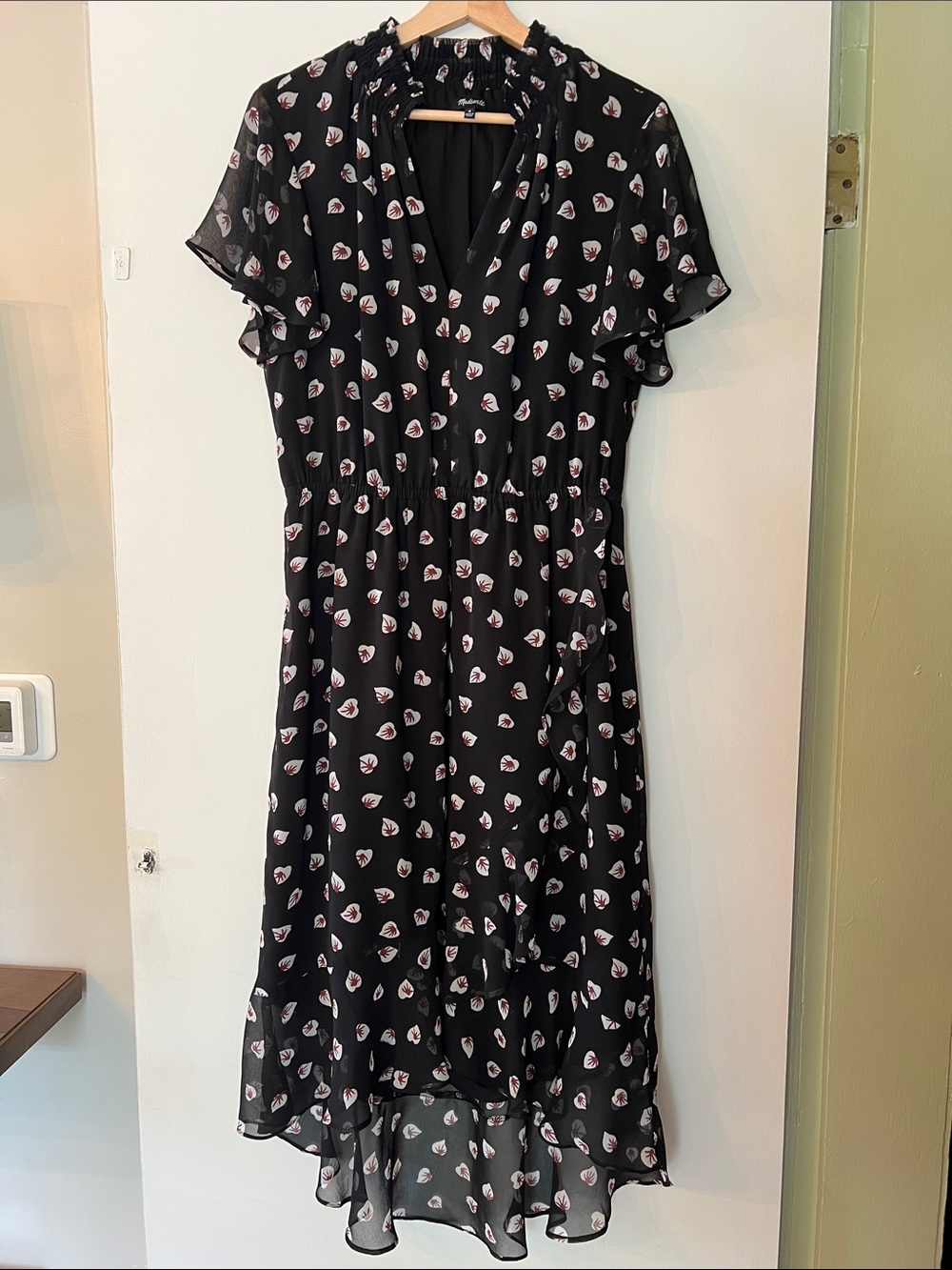 Madewell Black Amaryllis Floral Midi Dress Size M